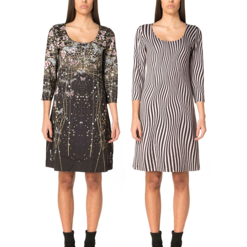 Animapop Italy reversible Dress "A" black and white squiggly stripes